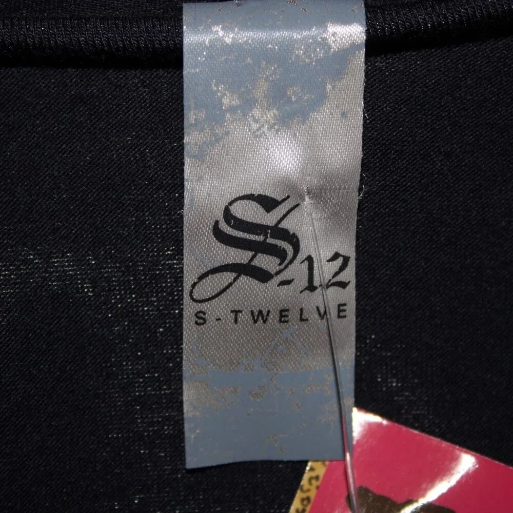 S Twelve $59 Sz M Navy Blue Gunmetal Studded Shoulders Collared Rayon Wrap - Picture 7 of 16